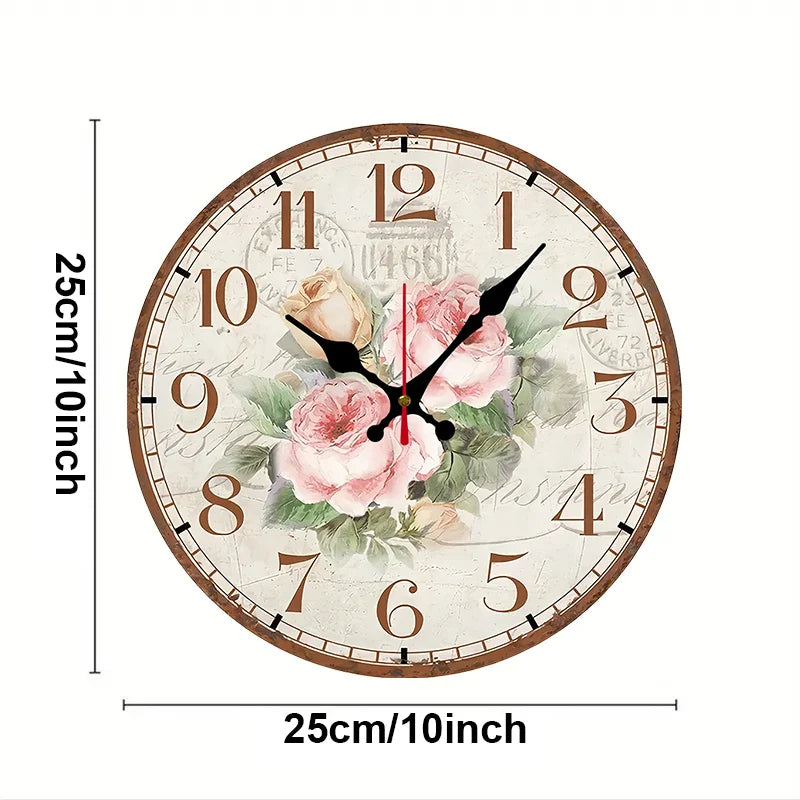 Antique Rose Wooden Round Silent Hanging Wall Clock,
