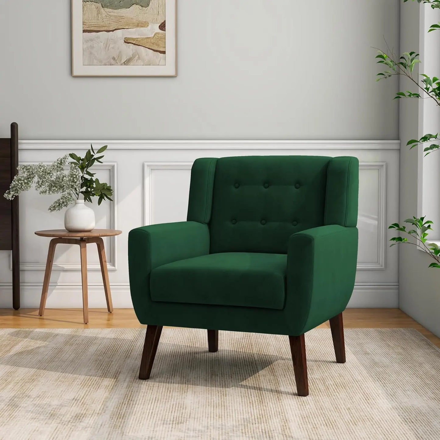Modern Linen Accent Chair High-Resilient Sponge Comfy Reading Seat Floral Set 1,