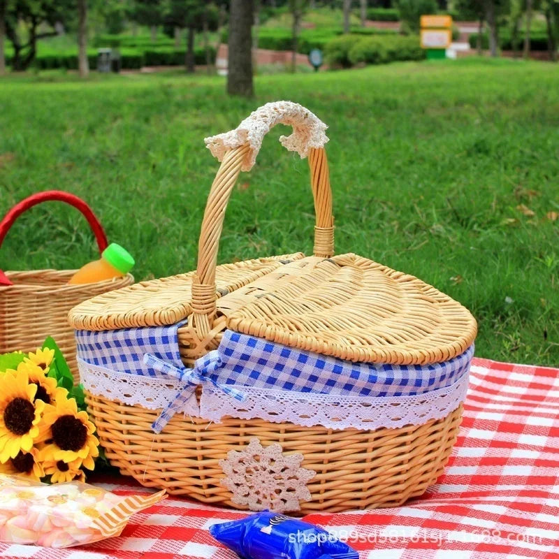 Cute Wicker Carry-on Handle Storage  Picnic Basket