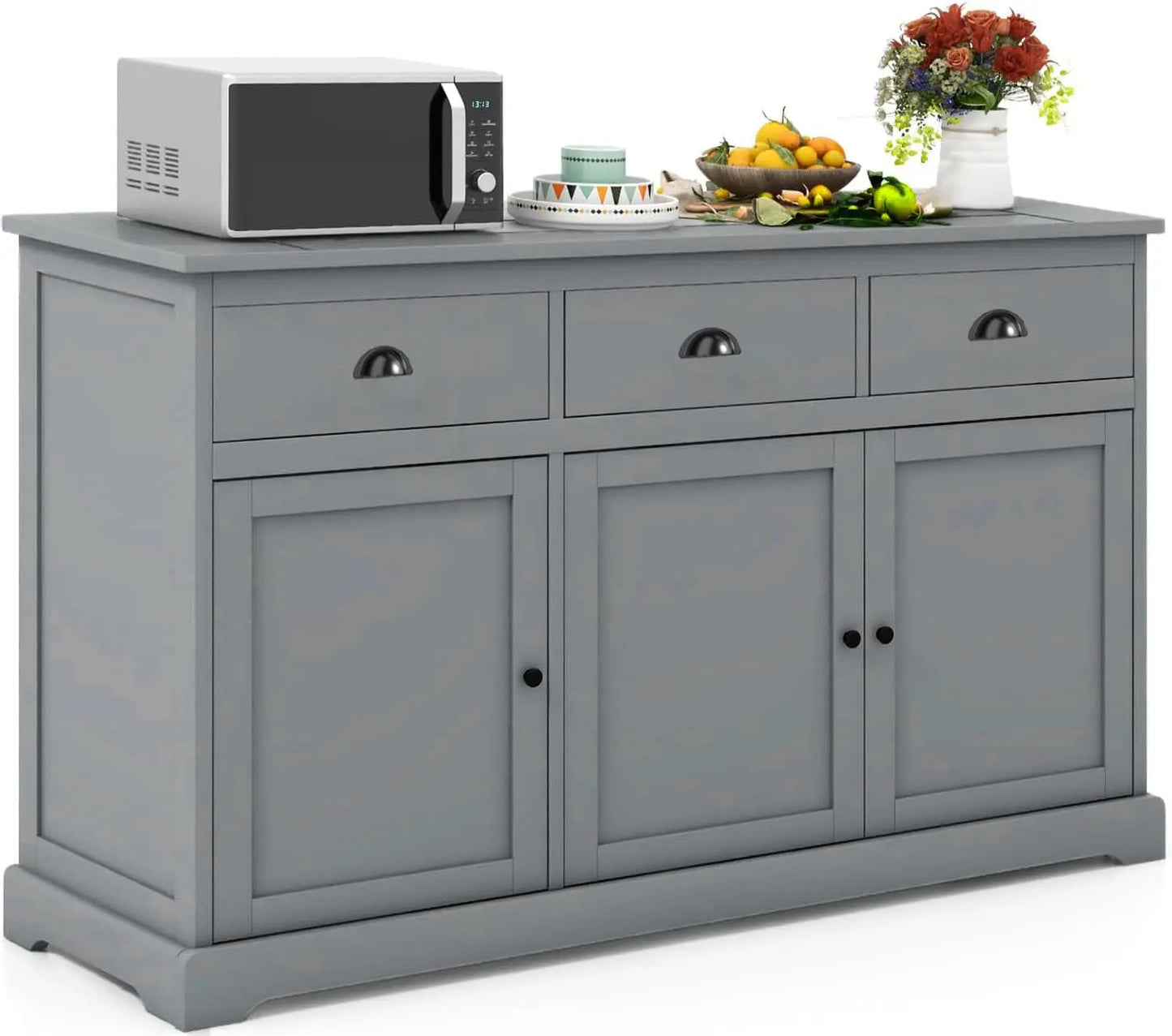 Kitchen Buffet Sideboard, Wood Storage Cabinet w/ 3 Drawers and 2 Cupboards,