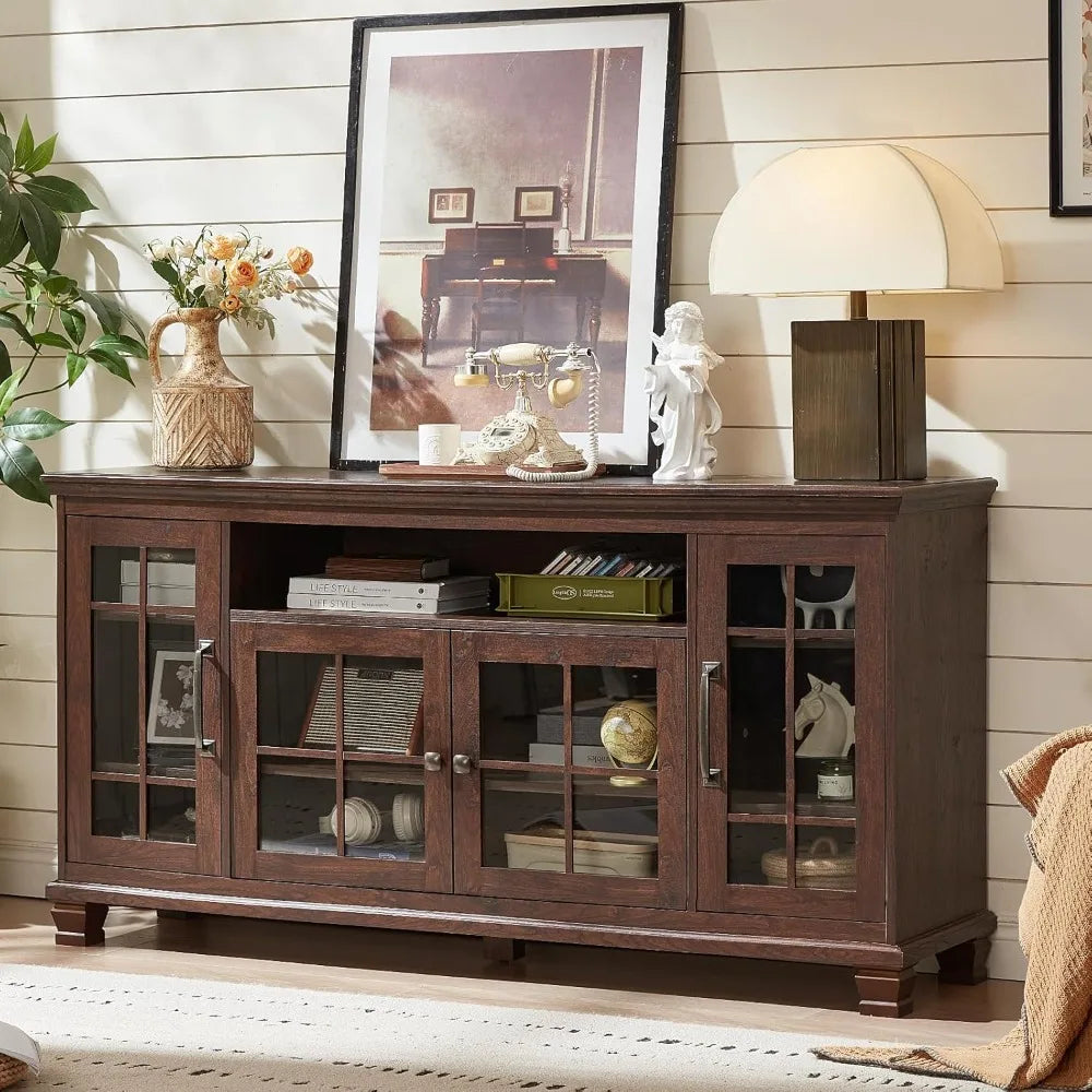 Large Sideboard Buffet Cabinet with Storage, Vintage Farmhouse Cabinets with Glass Doors