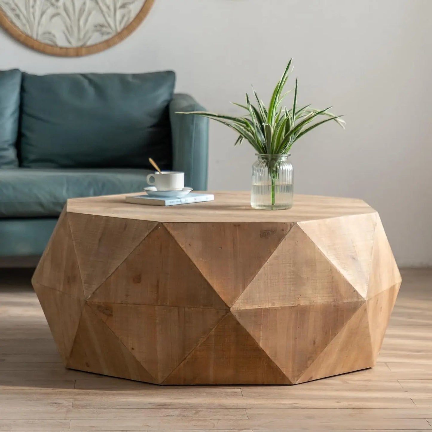 38" Modern Farmhouse Coffee Table, Drum Coffee Table