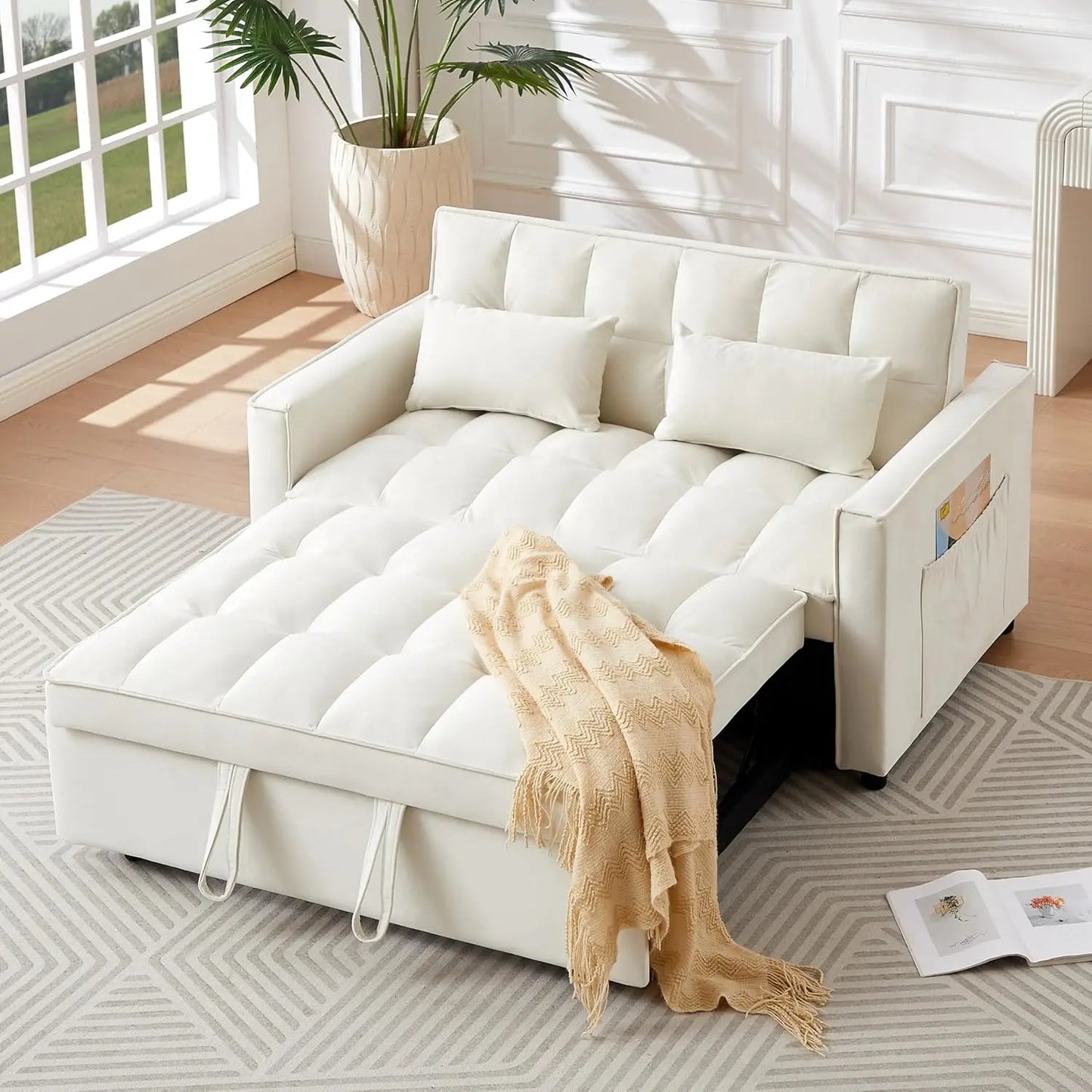 3 in 1 Convertible Sleeper Sofa Bed, Futon Couches for Living Room with Side Pocket