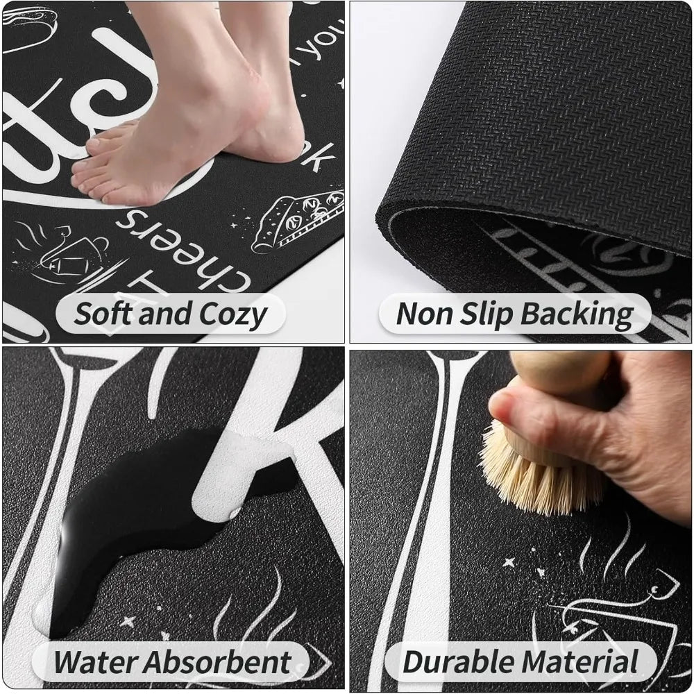 Kitchen Mats for Floor, Sets of 3, Black Farmhouse