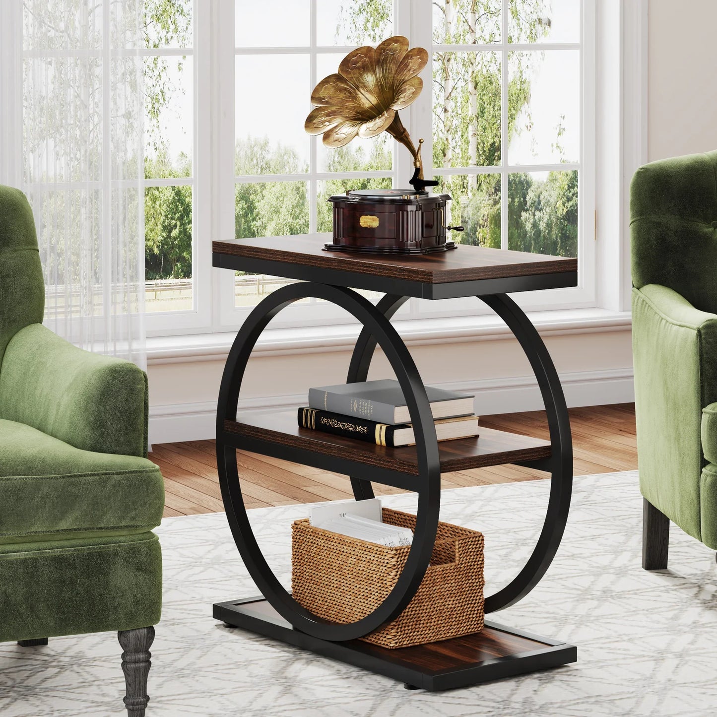 Tribesigns End Table, Narrow End Table with 3 Storage Shelves,