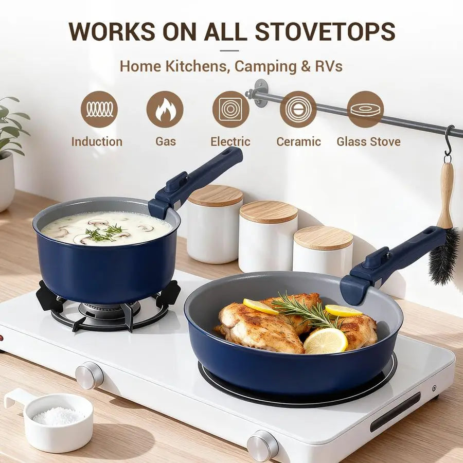 18Piece Ceramic Pots and Pans Set Non Stick, Non Toxic Cookware Set