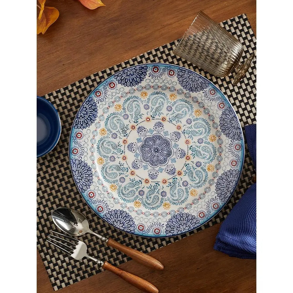 Blue Talavera Dinner Plates Set Of 4, Stylish Serving Dishes,
