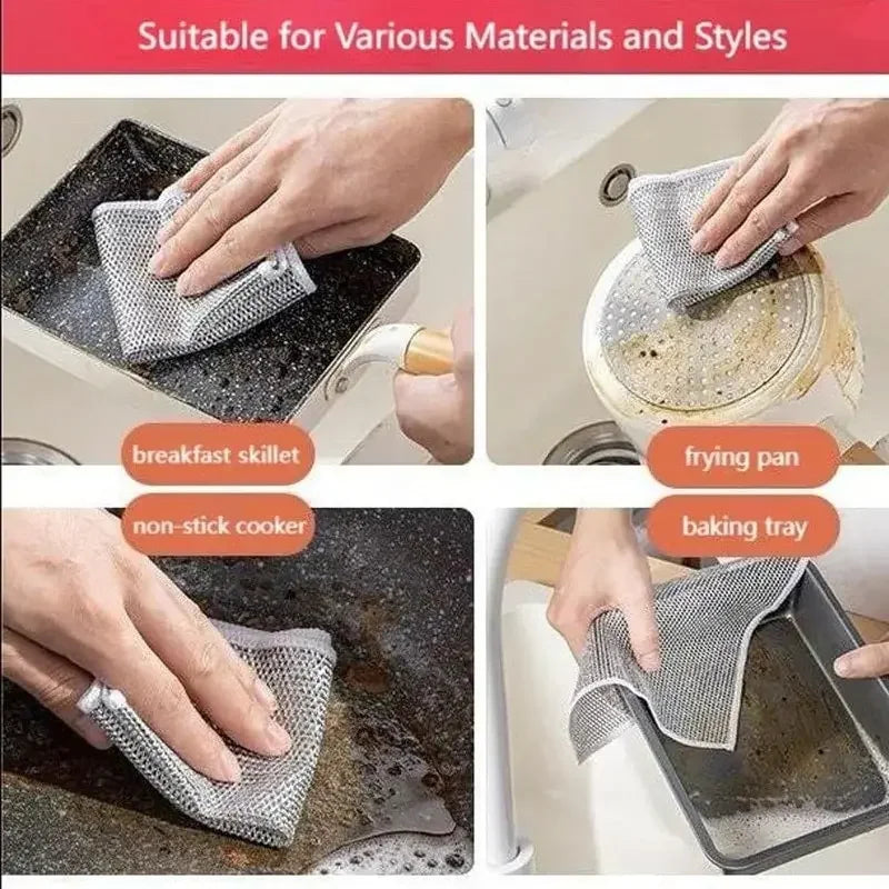 10pcs Magic Dishcloth Silver  Kitchen Cloth  Built-in Sponge Steel Wire Ball Rag
