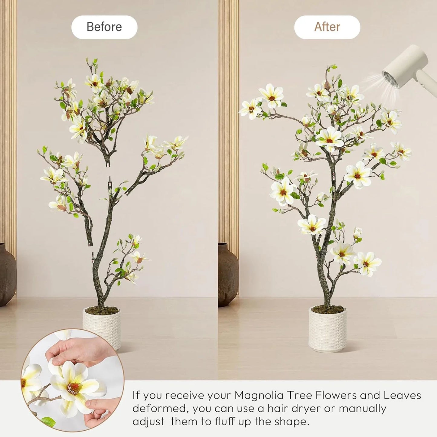 Artificial Magnolia Plant Faux Flower Trees  with LED Light for Yard Patio Home