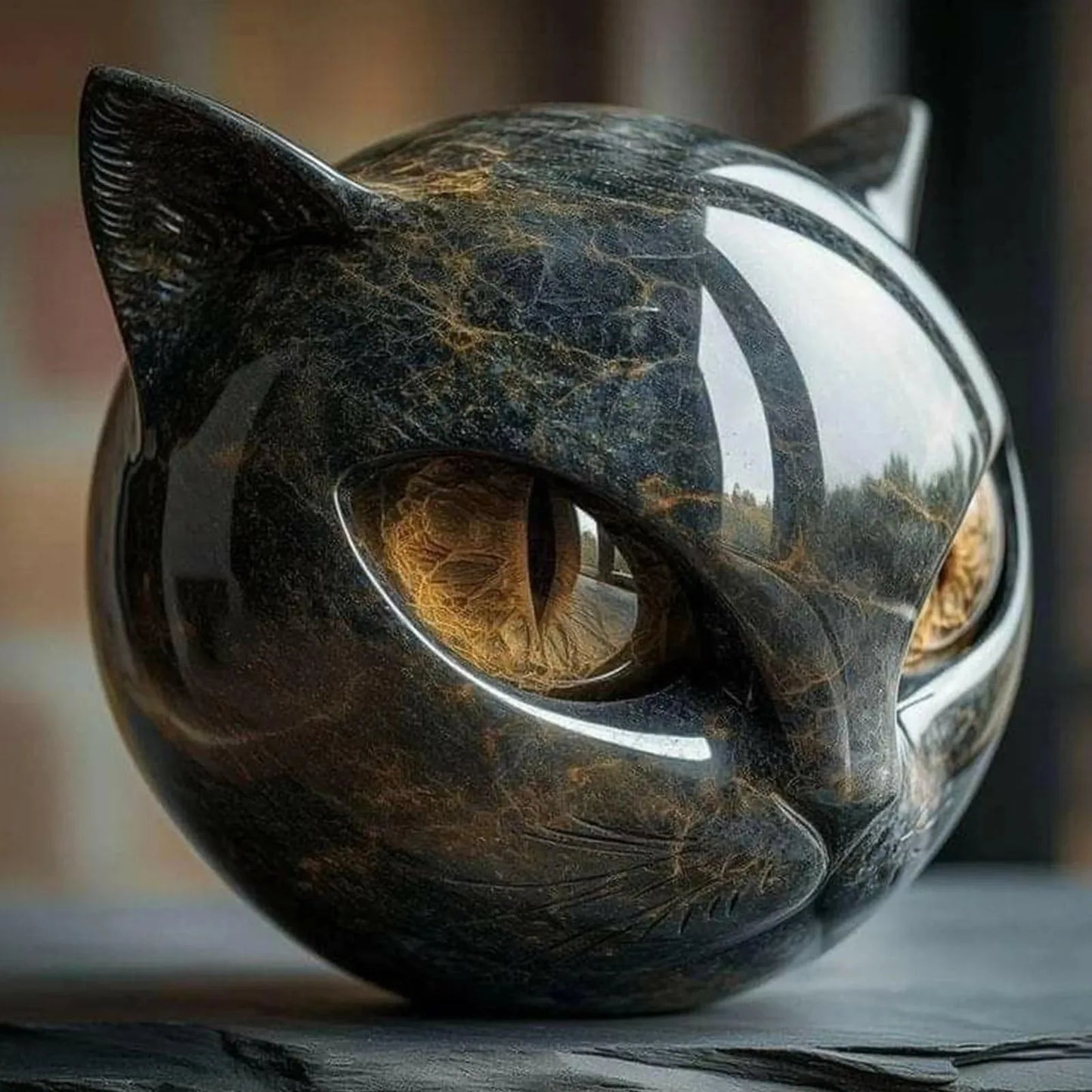Decorative Black Cat Stone Figurine Resin Cat Head
