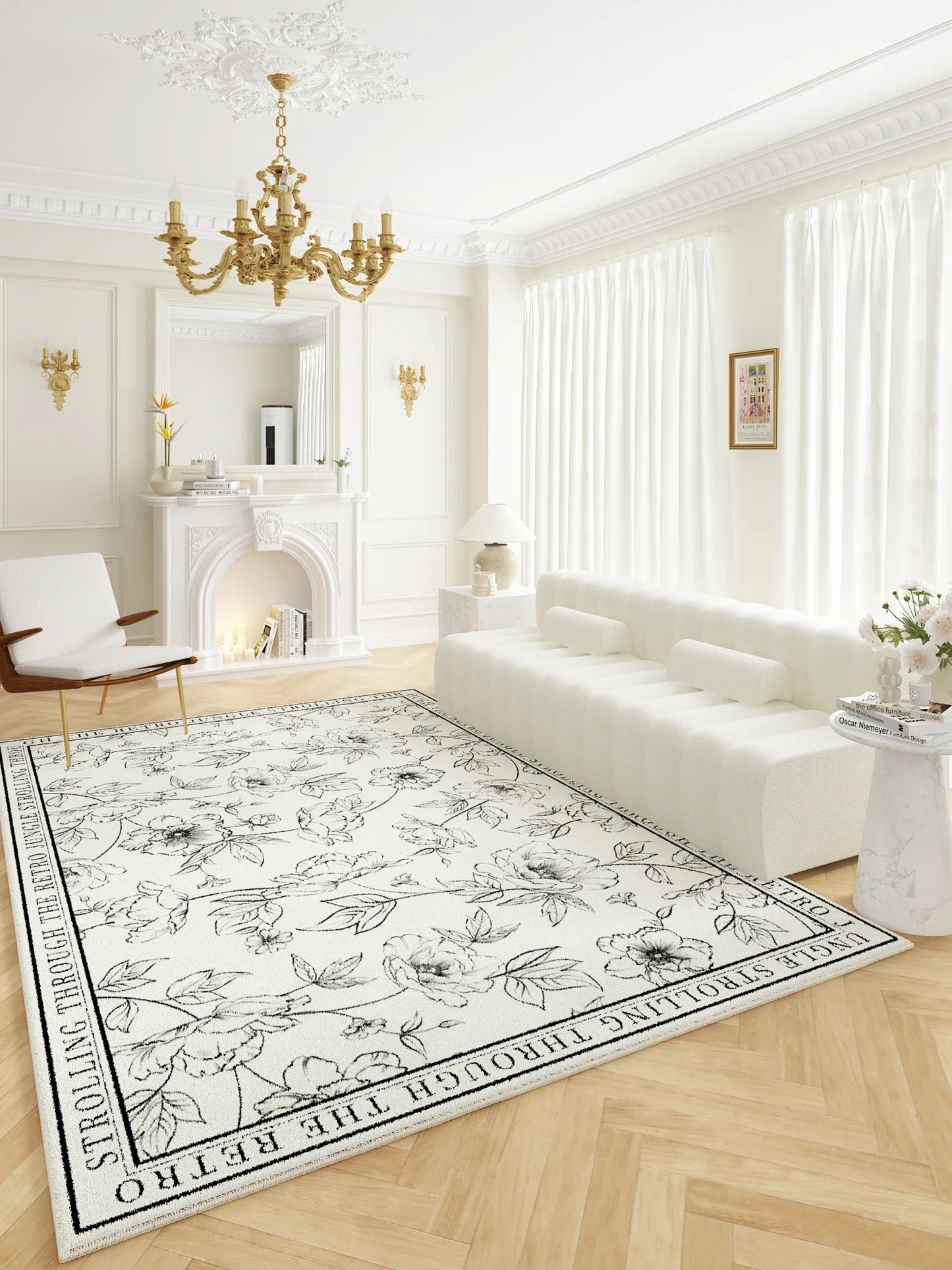 American Retro Carpets for Living Room Thick  Decor Flower Pattern Carpet