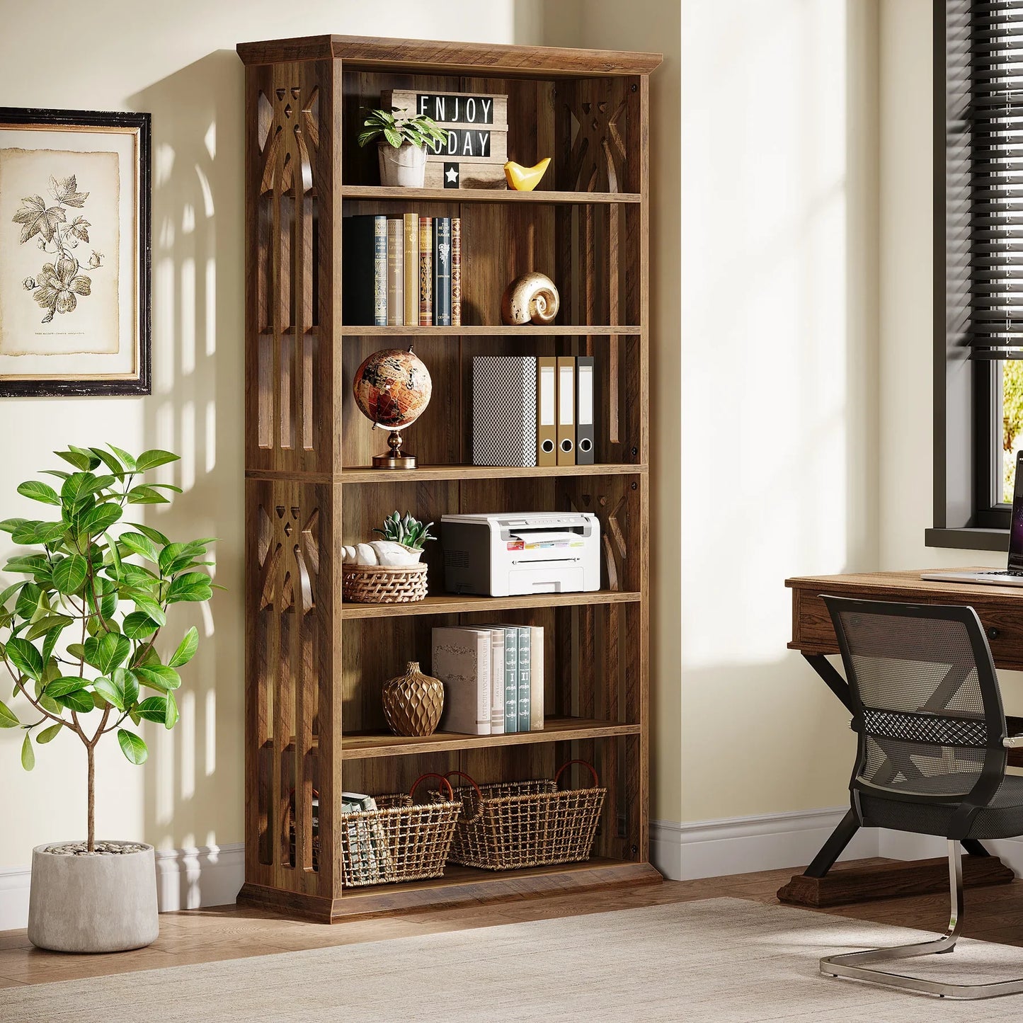 Tribesigns 6-Tier Bookshelf, 75-Inch Tall Bookcase,  Freestanding Display Shelves,