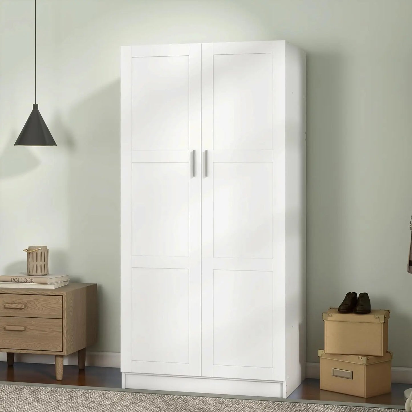 Modern 2 Door Wardrobe Bedroom Armoires Closet Clothing Storage Cupboard with 2 Shelves