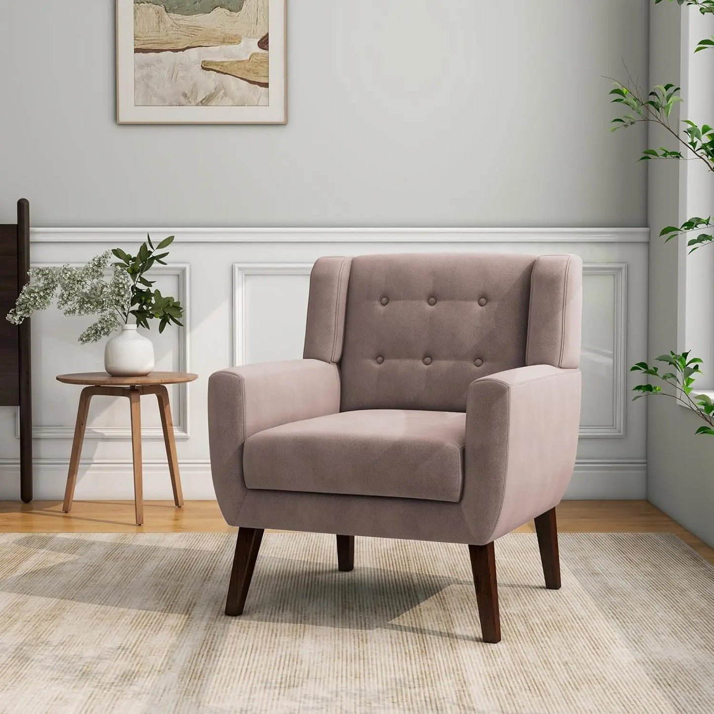 Modern Linen Accent Chair High-Resilient Sponge Comfy Reading Seat Floral Set 1,