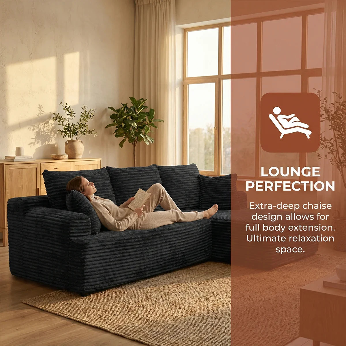 95" L-Shaped Sofa Chaise, Rabbit Fleece Upholstery, Ultra Soft & Comfortable, Ready to Use Out of the Box