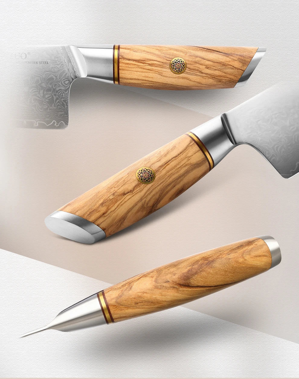 XINZUO 1-8pcs Kitchen Knife Set 73 Layers Custom Damascus Steel  with Olive Wood Handle