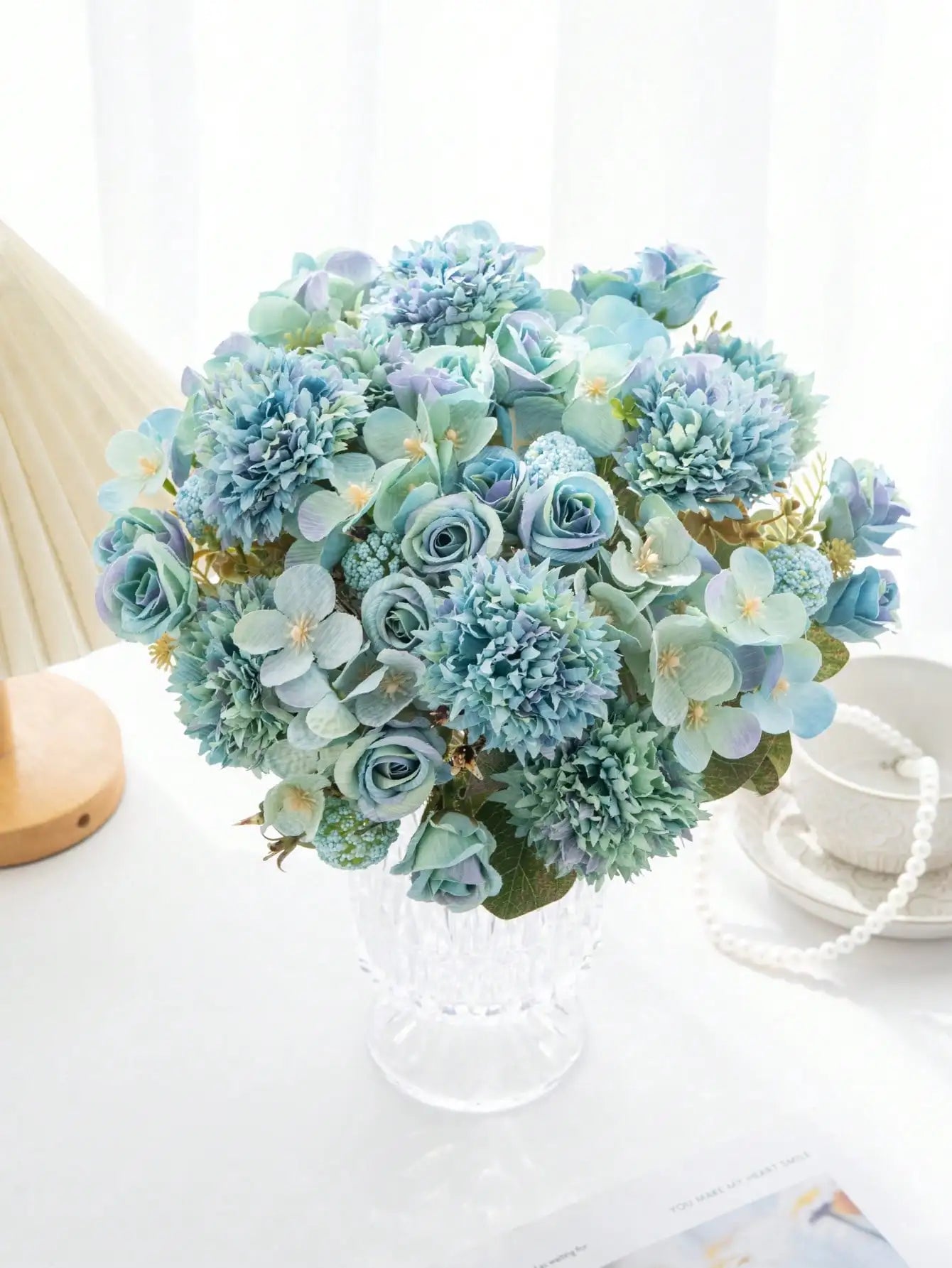 1 Bouquet Artificial Roses w/ Silk Balls Home Decor & Holiday