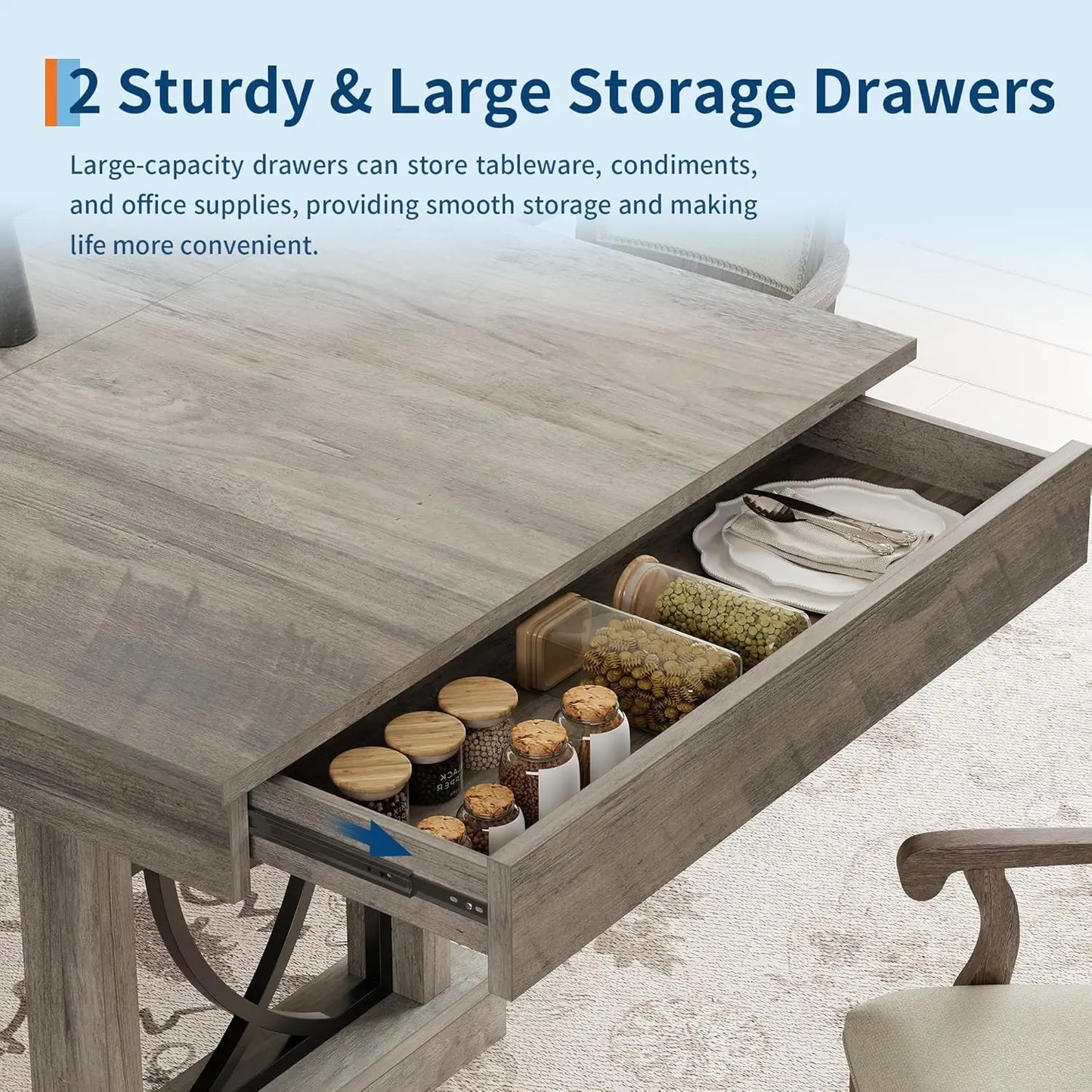 71-Inch Wooden Kitchen Table with Two Drawers Rectangular Large Dining Table