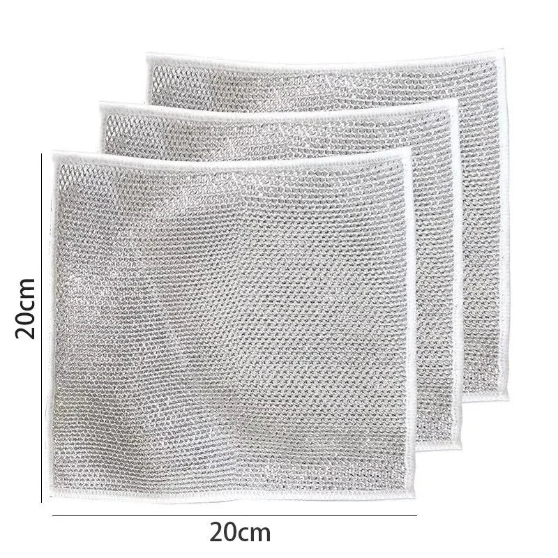 10pcs Magic Dishcloth Silver  Kitchen Cloth  Built-in Sponge Steel Wire Ball Rag