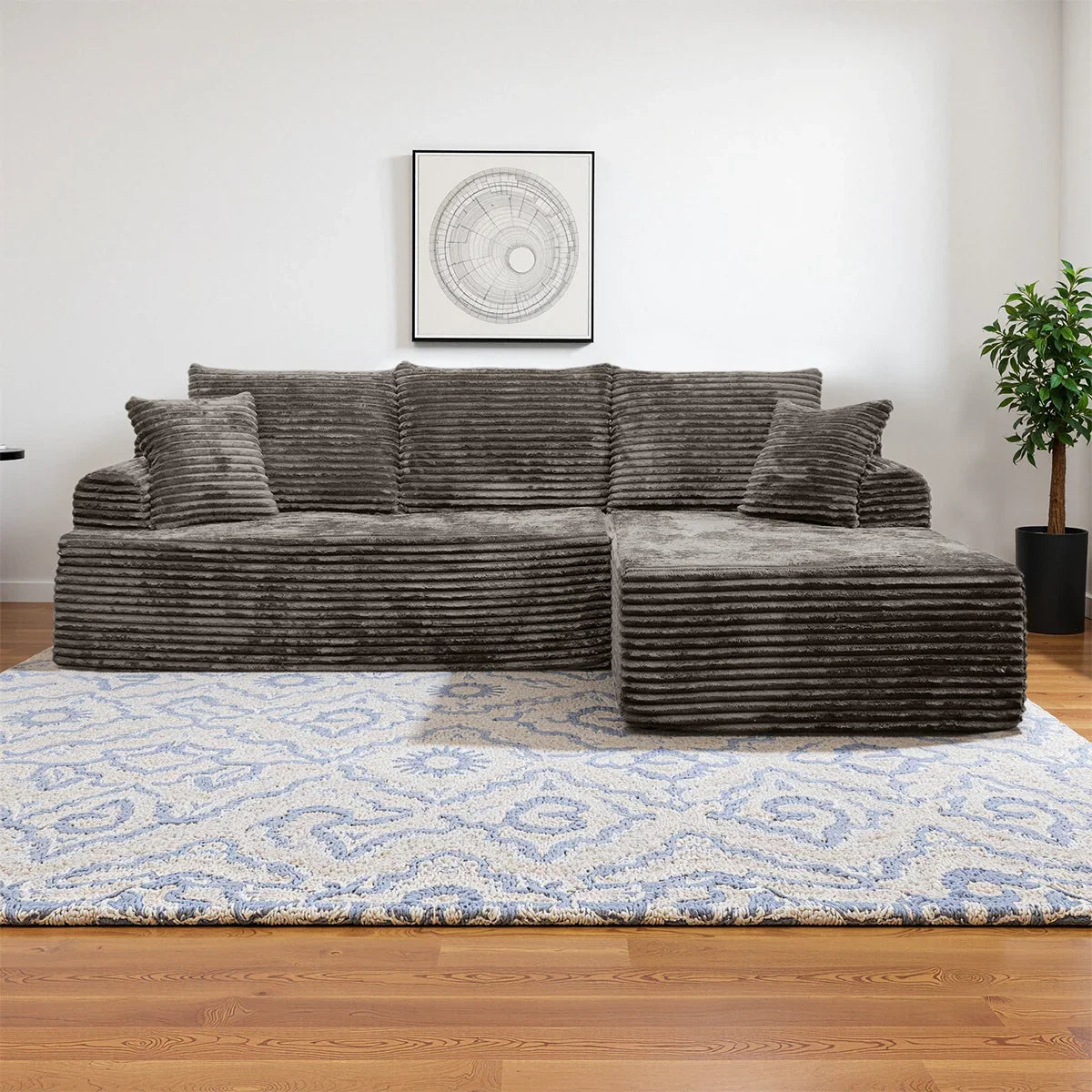 95" L-Shaped Sofa Chaise, Rabbit Fleece Upholstery, Ultra Soft & Comfortable, Ready to Use Out of the Box