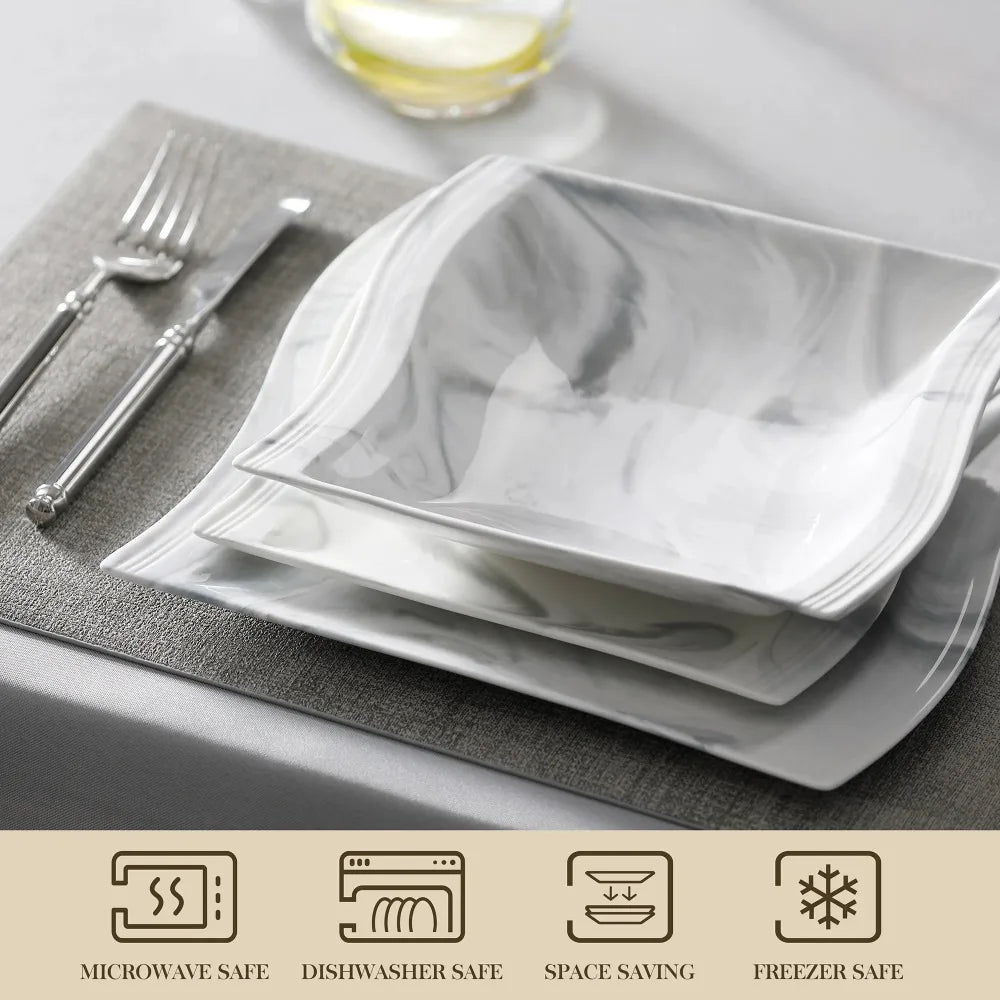 MALACASA FLORA Marble Porcelain Dinnerware 30 Piece Tableware