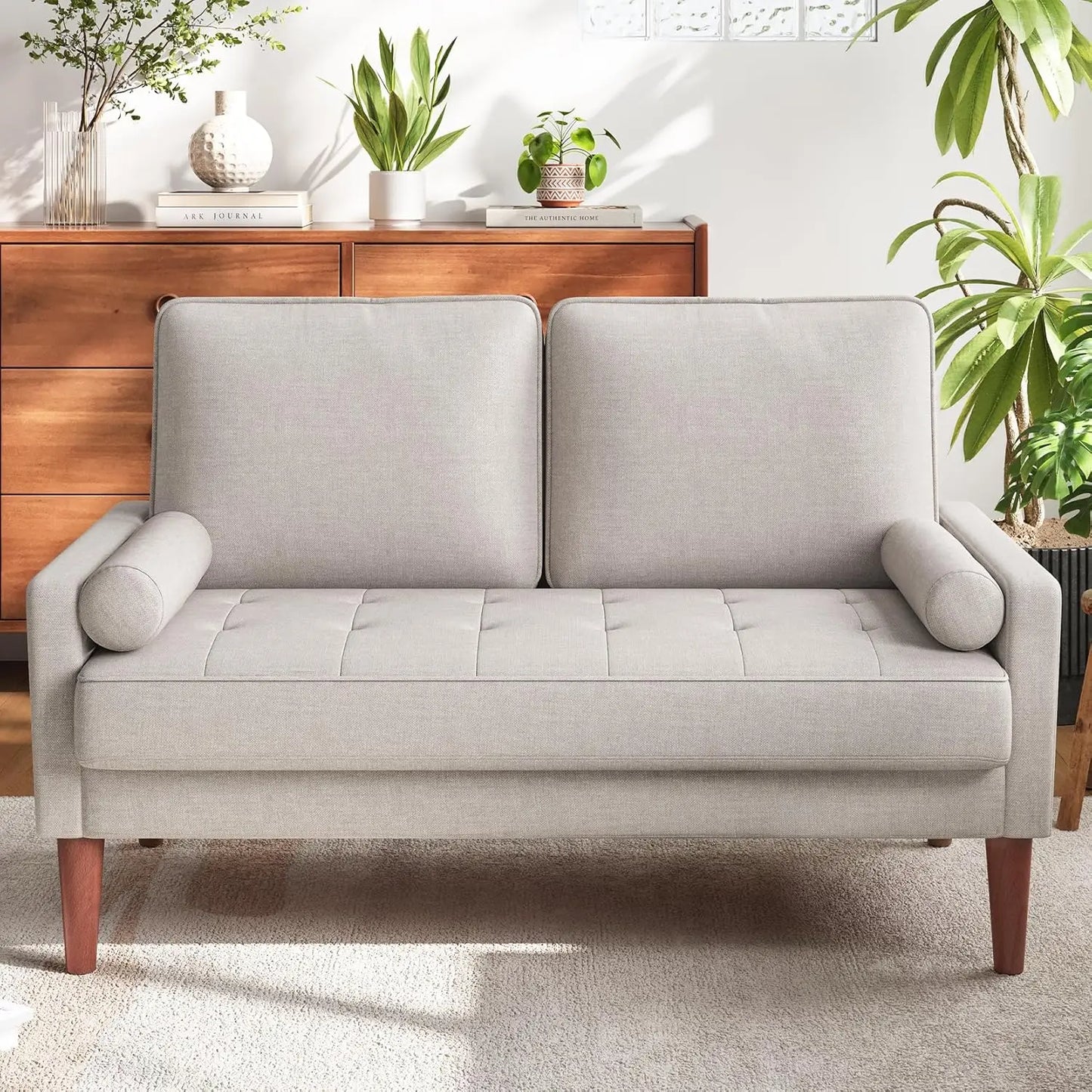 48 Inch Vesgantti Loveseat Sofa - Solid Wood Legs  Throw Pillow
