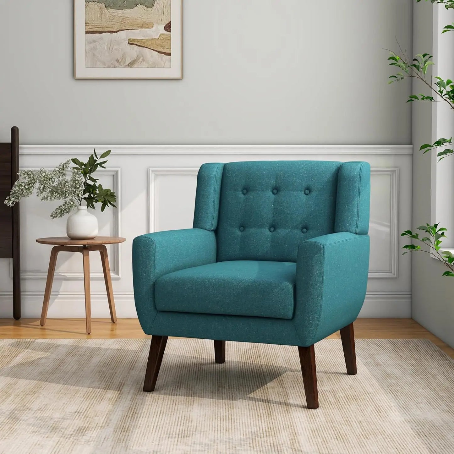 Modern Linen Accent Chair High-Resilient Sponge Comfy Reading Seat Floral Set 1,