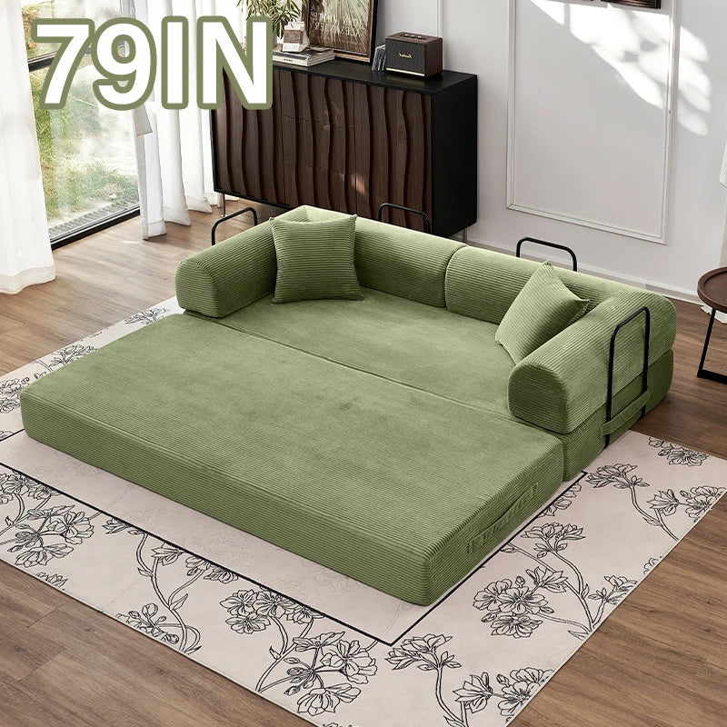 79" Convertible Sofa Bed with Fixed-Shape Frame & Removable Armrests, Modular Corduroy