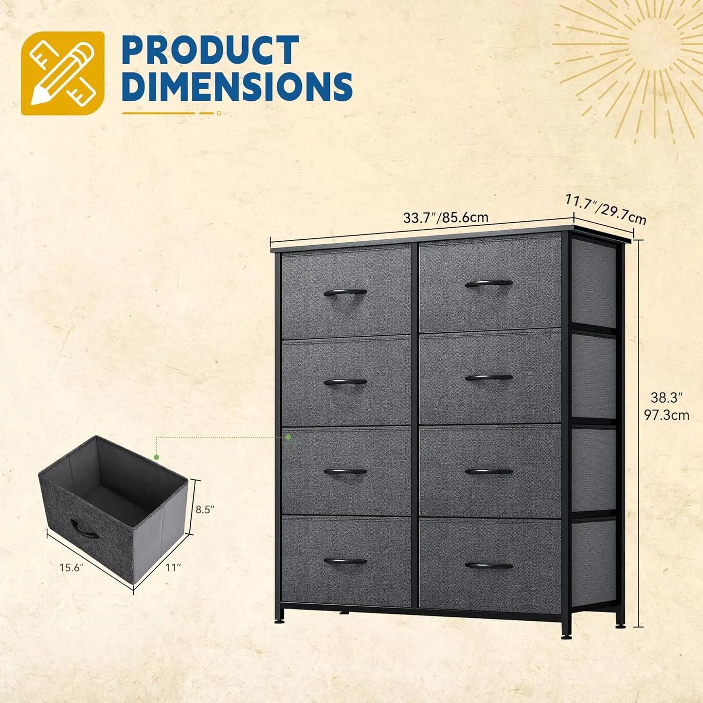 8-Drawer Fabric Dresser for Bedroom, Living Room, or Closet Storage