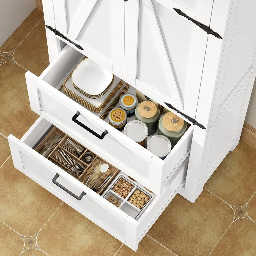 66.2" Farmhouse Storage Cabinet with 2 Doors & Drawers Kitchen Bathroom Living Room