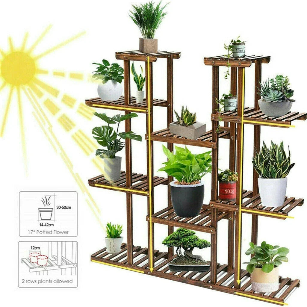 Multi-Tier Plant Stand, 46in Height Wood Flower Rack Holder Indoor Outdoor for Patio Gard