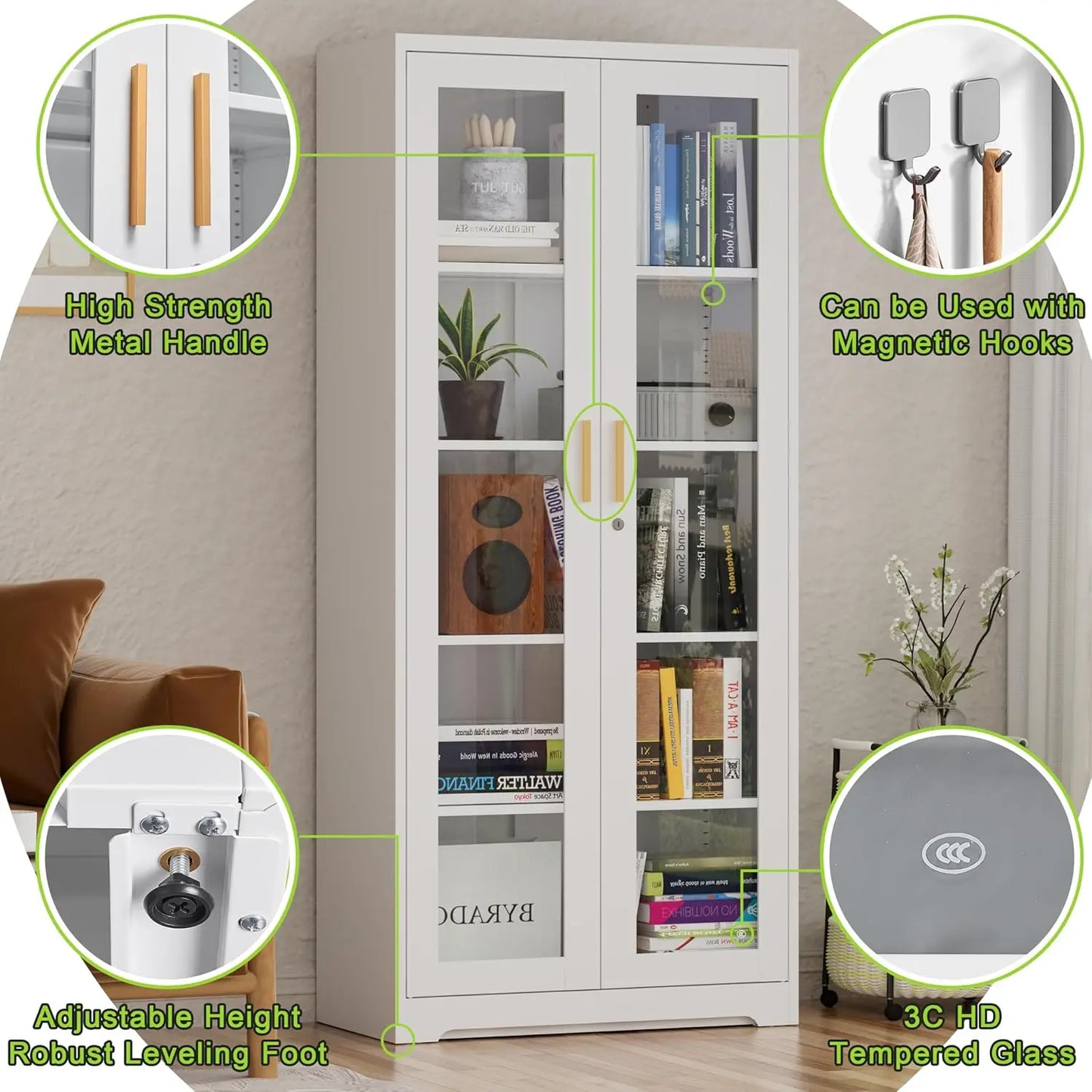 Display Cabinet. Glass Doors. Curio Cabinet. Locking Doors.  71" H. Assembly Required