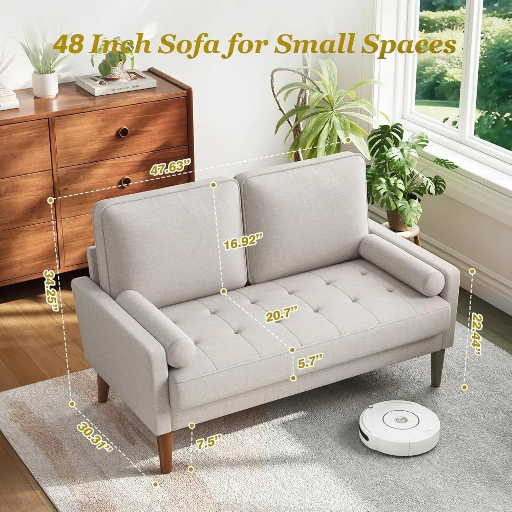 48 Inch Vesgantti Loveseat Sofa - Solid Wood Legs  Throw Pillow