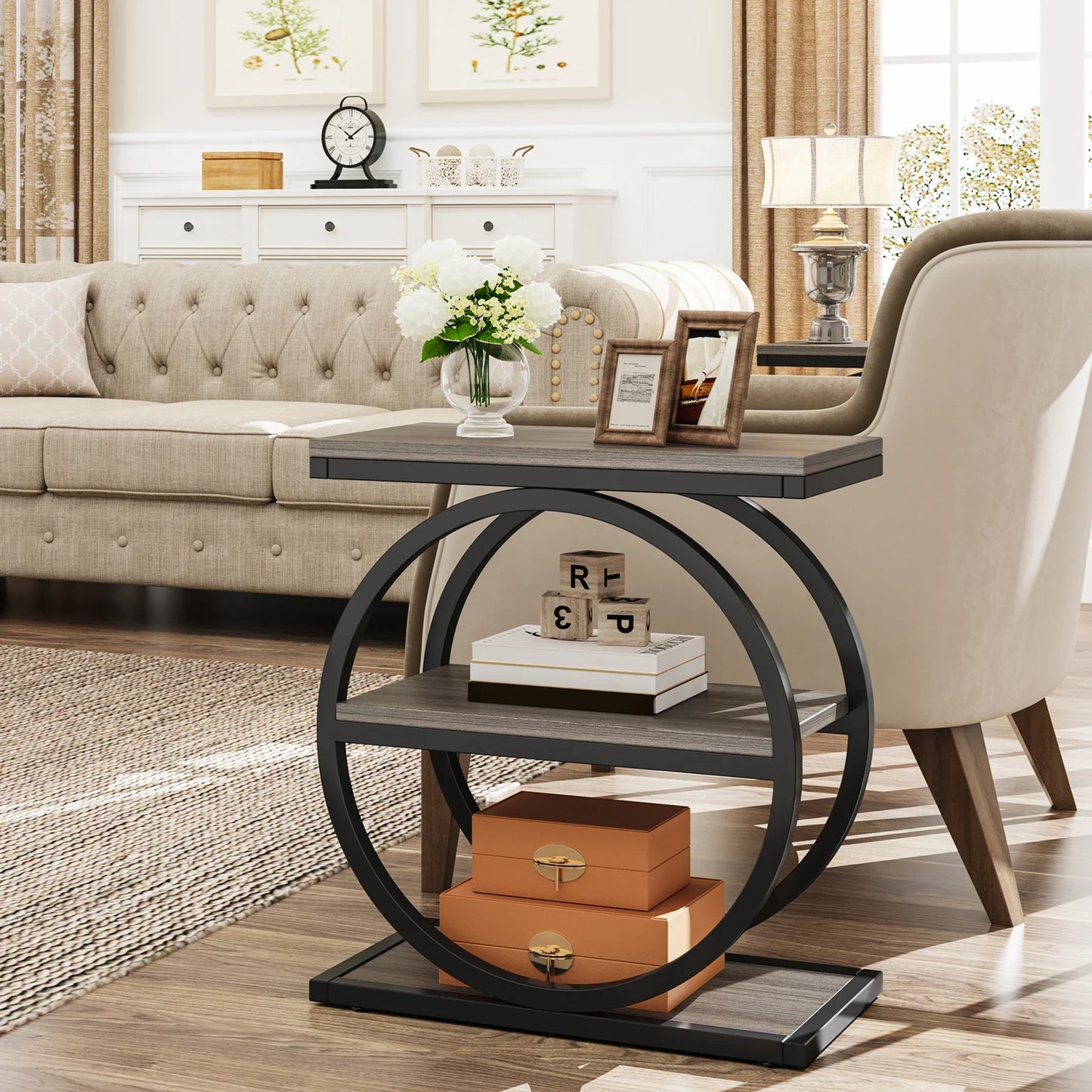 Tribesigns End Table, Narrow End Table with 3 Storage Shelves,