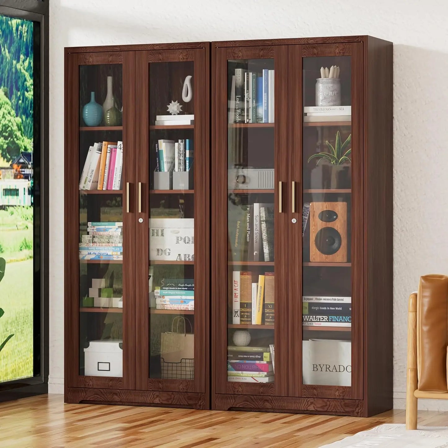 Display Cabinet. Glass Doors. Curio Cabinet. Locking Doors.  71" H. Assembly Required