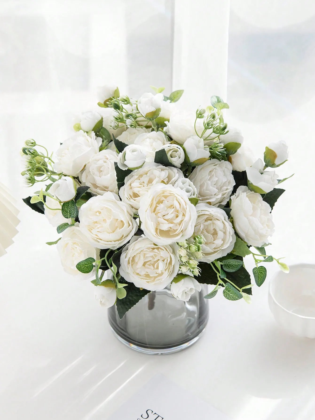 1 Bouquet Artificial Roses w/ Silk Balls Home Decor & Holiday
