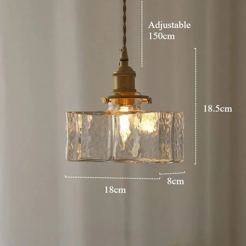 Japanese Retro Glass Pendant Light Yellow Copper Bedroom Chandelier Lightingt