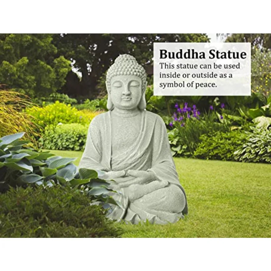 Zen Garden Asian Buddha Statue Outdoor  Yard Decor 20'' High  Magnesium Oxide Stone Grey