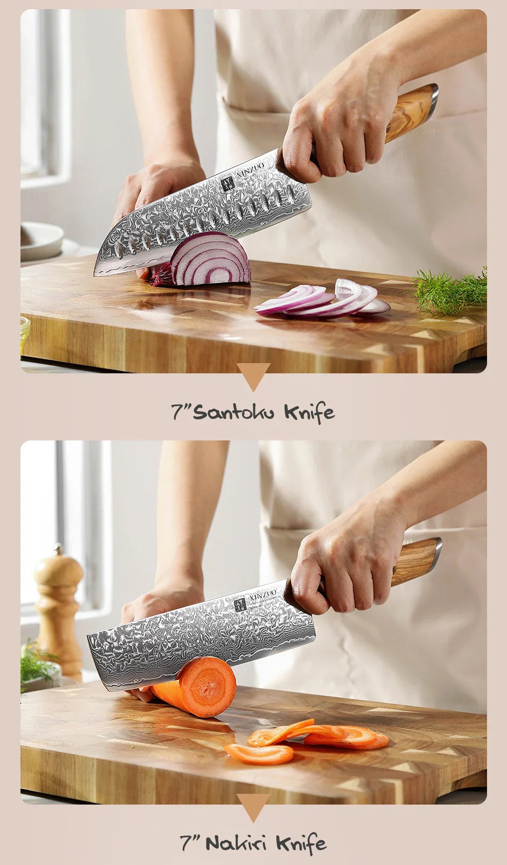 XINZUO 1-8pcs Kitchen Knife Set 73 Layers Custom Damascus Steel  with Olive Wood Handle