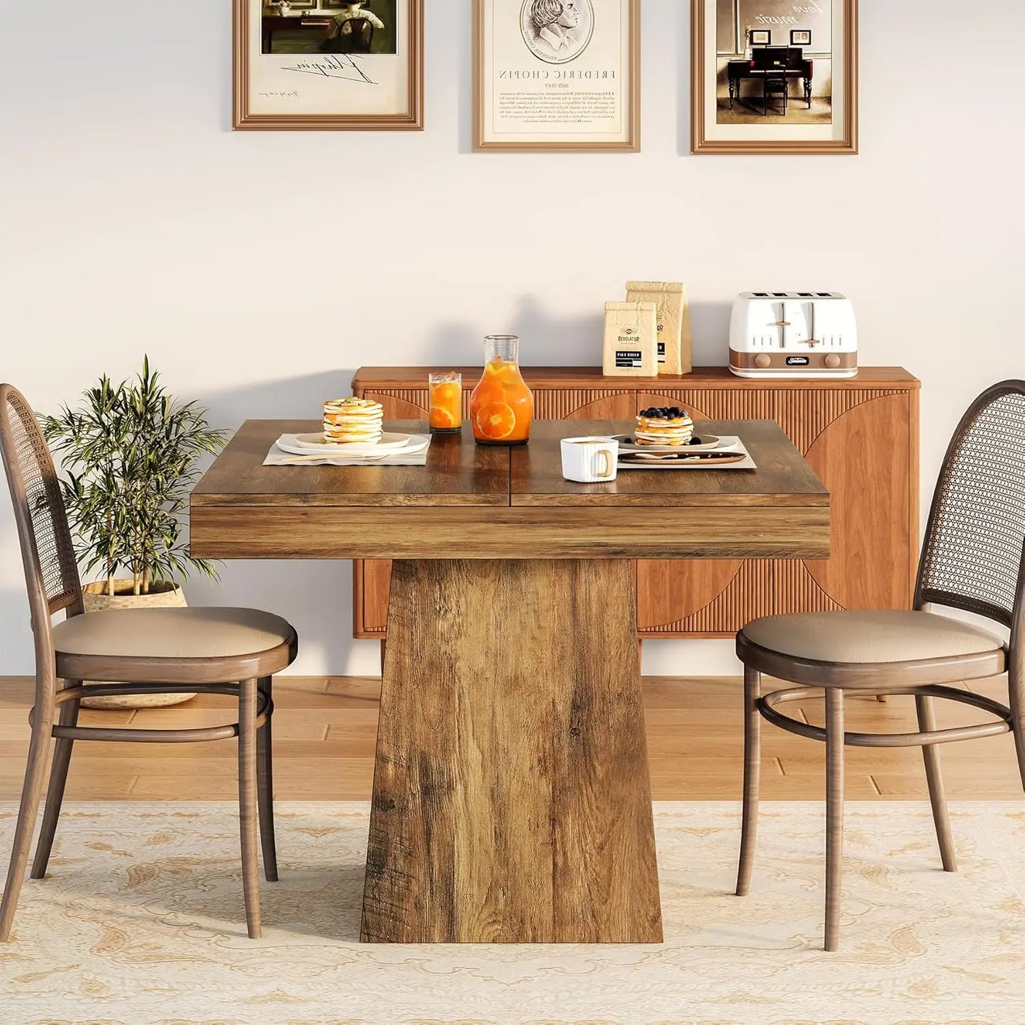 Tribesigns Square Dining Table for 4, Kitchen Table Sturdy Pedestal Base, Farmhouse Dining Roo