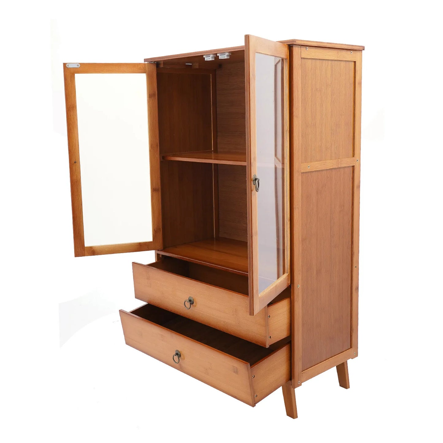 Vintage Style Kitchen Storage Cabinet, 2-Tier Bamboo Sideboard with Smooth Drawers for Kitchen and Dining Area