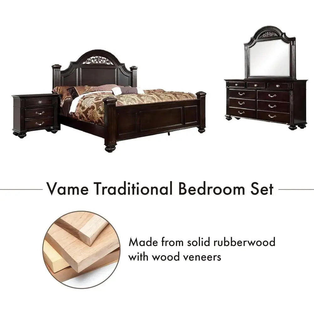 6-Piece Solid Wood Traditional Bedroom Set with Chest, Mirrored Dresser, 2 Nightstands,