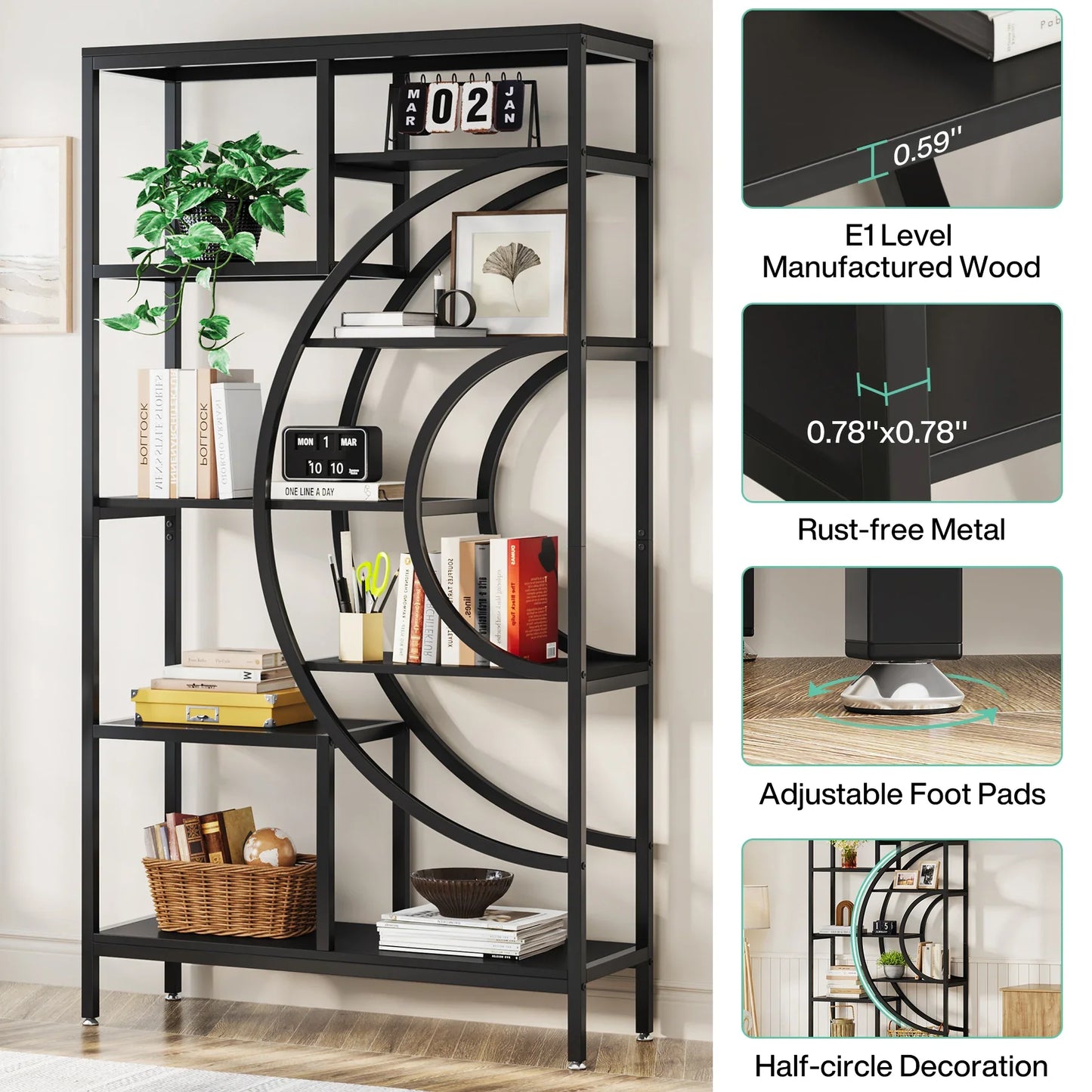 Tribesigns Bookshelf Industrial 5 Tier Etagere Bookcase,