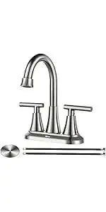 4 Inch Faucets 3 Hole, Bathroom Sink With Pop-Up Drain & Supply Hoses, 2-Handle 360 Swivel Spout Stainless Steel