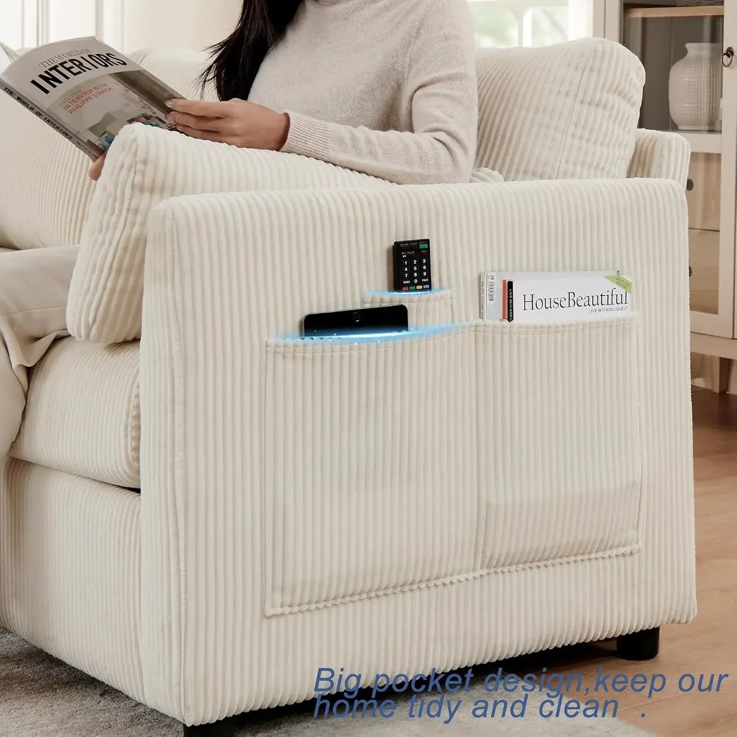 Modern Accent  Living Room Chairs in Corduroy Fabric, for Apartment