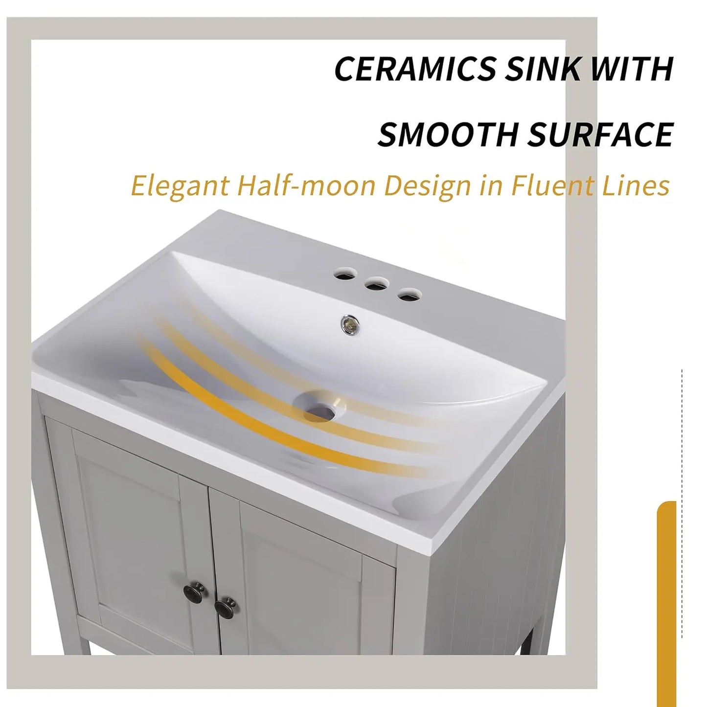 24 Inch Bathroom Vanity Sink Cabinet Solid Wood Door Open Shelf