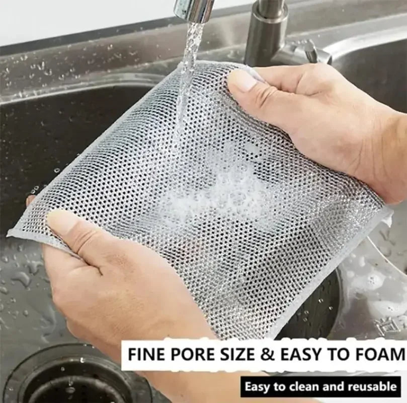 10pcs Magic Dishcloth Silver  Kitchen Cloth  Built-in Sponge Steel Wire Ball Rag