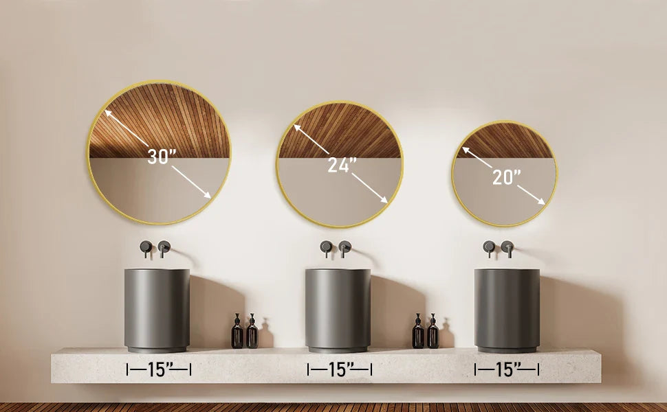 JHK 30 Inch Large Gold Round Vanity Framed Mirror for Wall