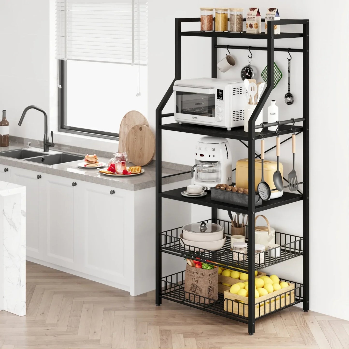 Kitchen Bakers Rack Microwave Oven Stand Coffee Bar Station