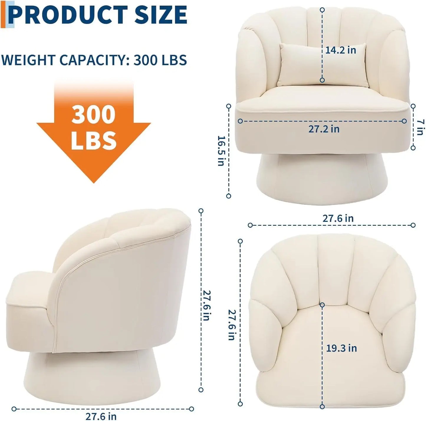 360° Swivel Barrel Accent Chair Modern Round Armchair with Striped Backrest & Plush Padding Velvet Fabric